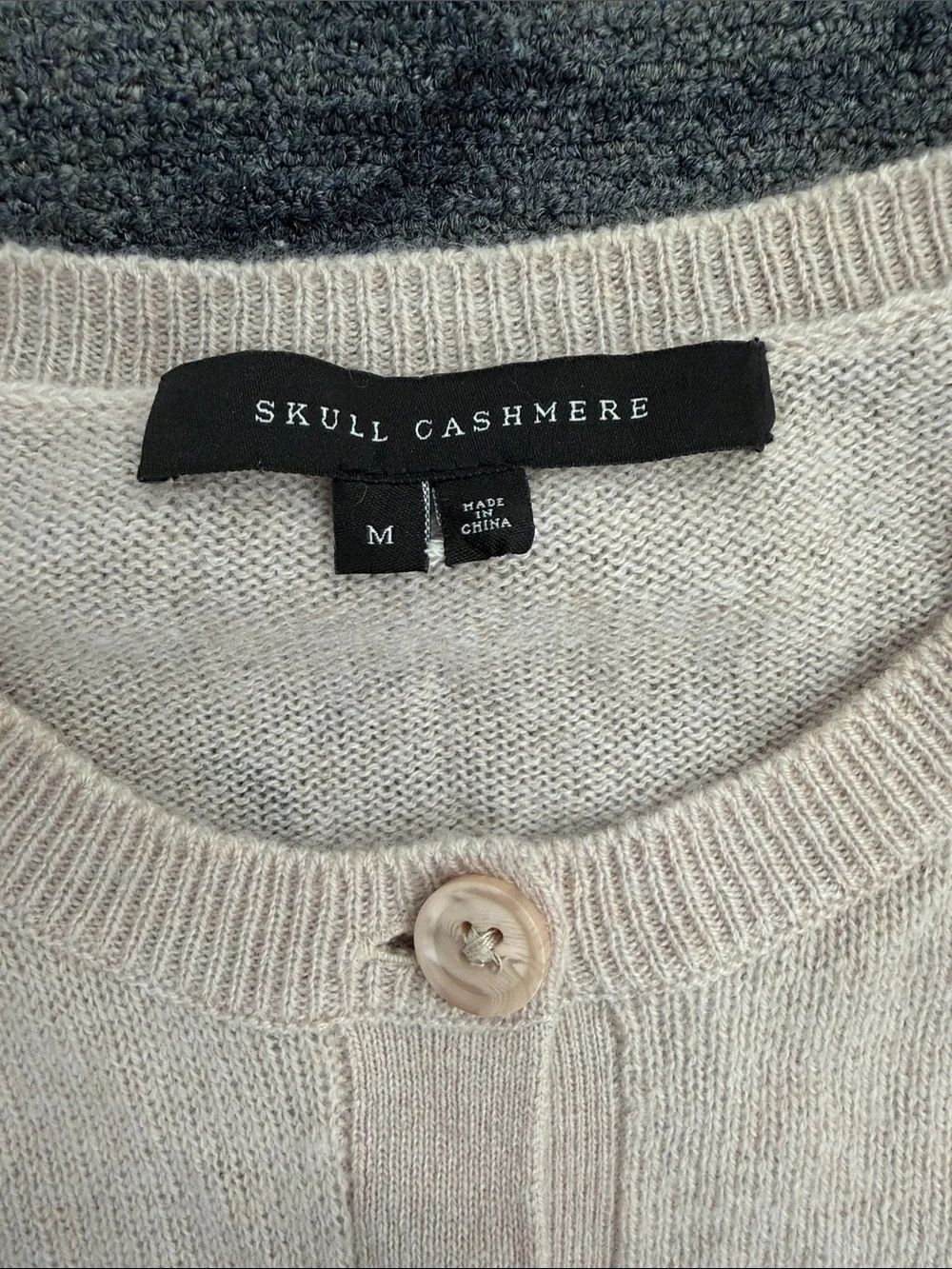 Skull Cashmere Light Tan/Brown Skull-Print Button Cardigan - Picture 2 of 10
